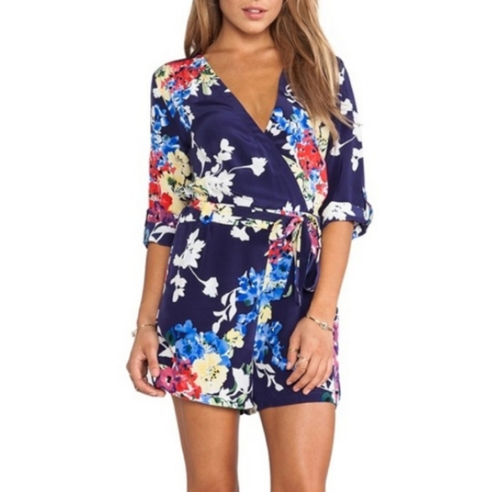 Yumi Kim Floral Wrap Romper - Navy, Red, Blue, White